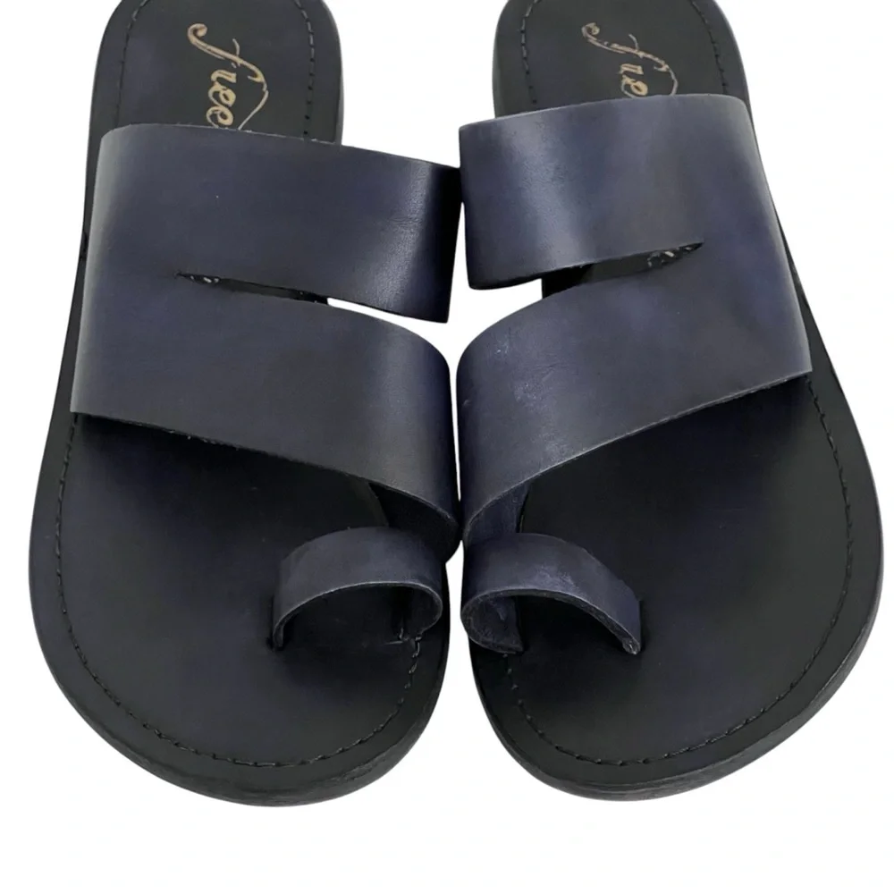 Free People Sandals Leather Loop‎ Toe Black Wash Slide Abilene EU 36